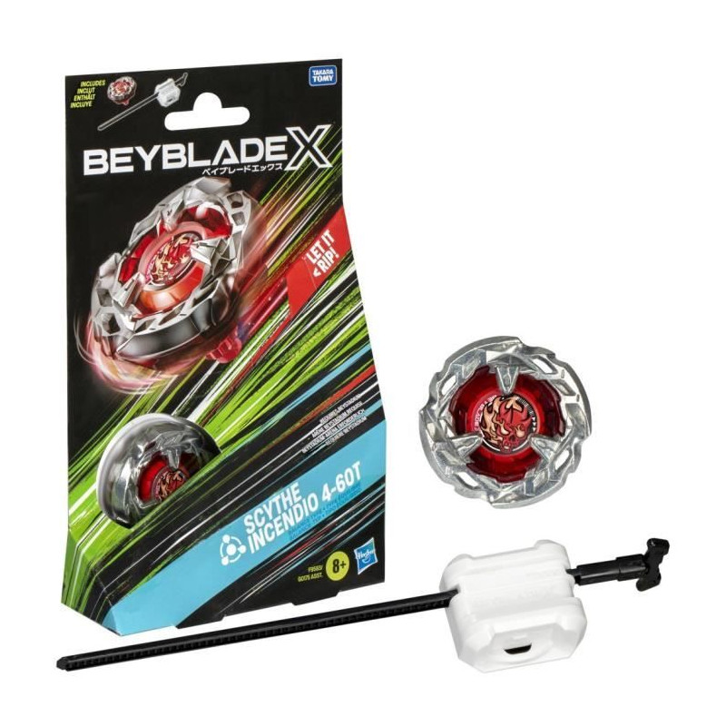 Beyblade X, Starter Pack Scythe Incendio 4-60T avec toupie de compétition a rotation droite de type équilibre et lanceur, des