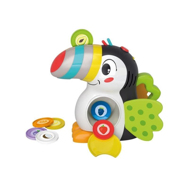 Baby Clementoni - Milan, le toucan gourmand - Jeu éducatif avec fonctions éléctroniques - Bec lumineux - Ailes en tissu