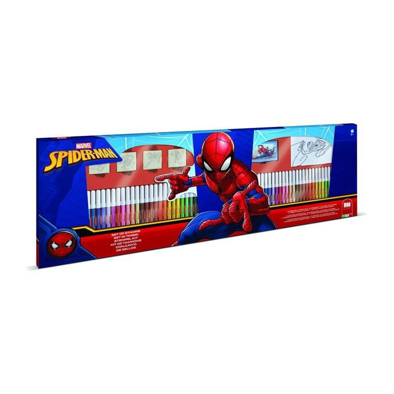 Coffret coloriage - MULTIPRINT - 18817 - 60 feutres 4 tampons Spiderman