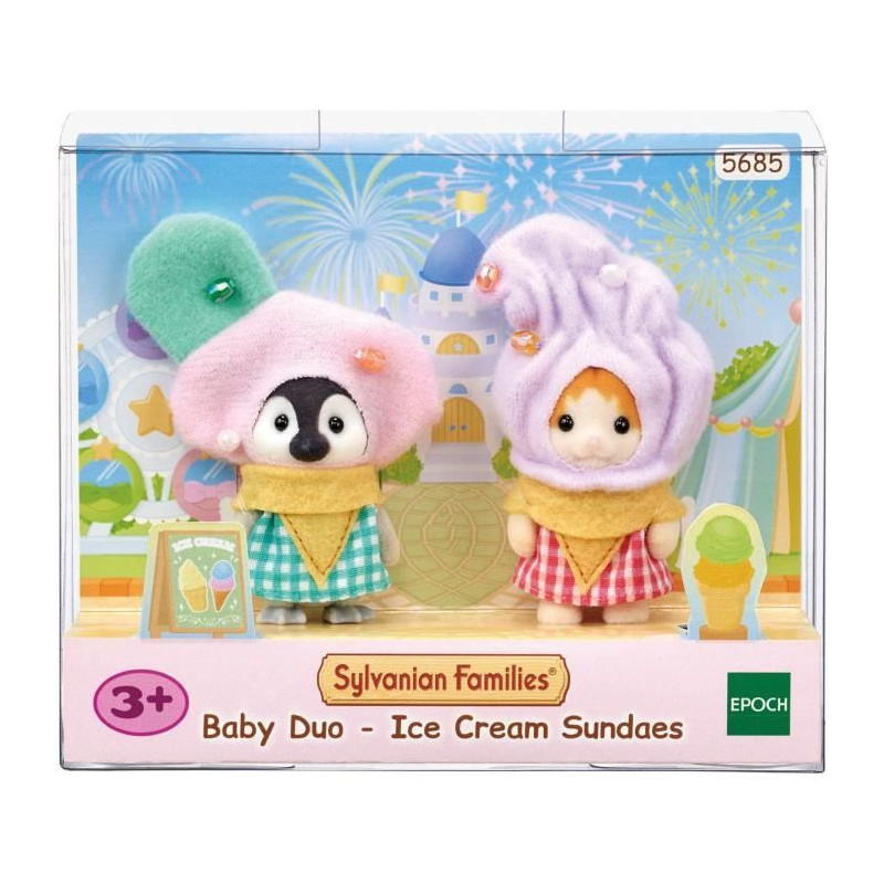 Le duo costumé Cremes glacées - SYLVANIAN FAMILIES - 5685 - Bébé Pingouin et Chat Roux avec costumes exclusifs