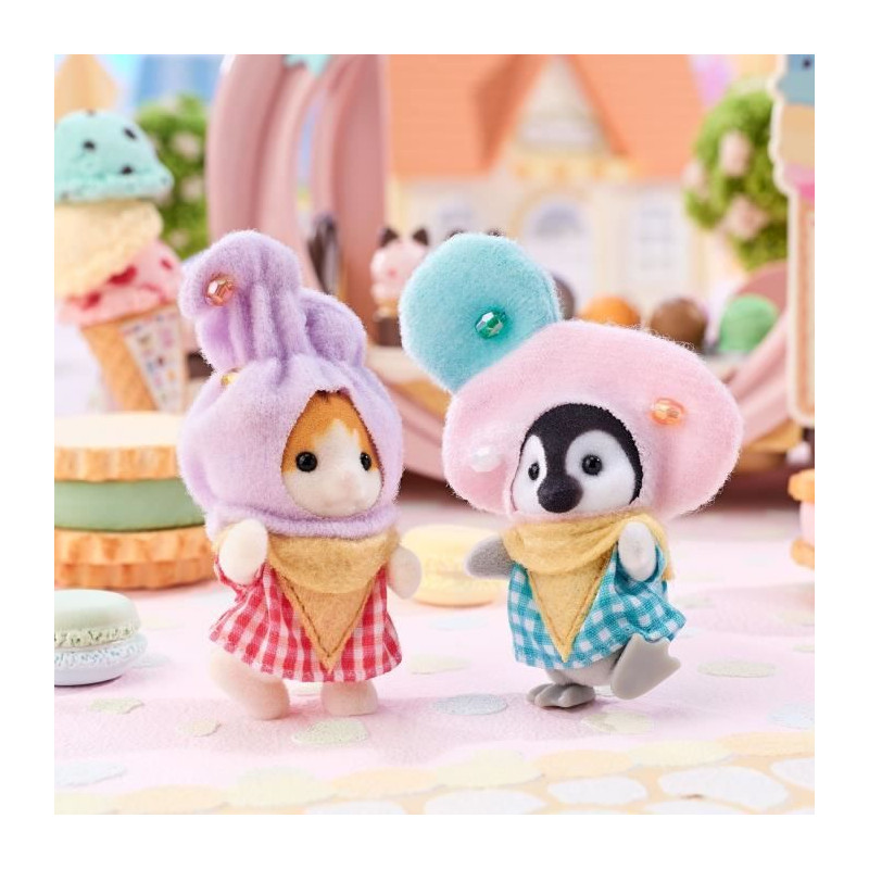 Le duo costumé Cremes glacées - SYLVANIAN FAMILIES - 5685 - Bébé Pingouin et Chat Roux avec costumes exclusifs