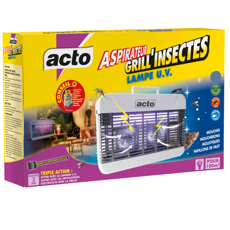 Lampe U.V. Grill insectes aspirateur grand format 100m2 ACTO INSECTICIDES LAMP8