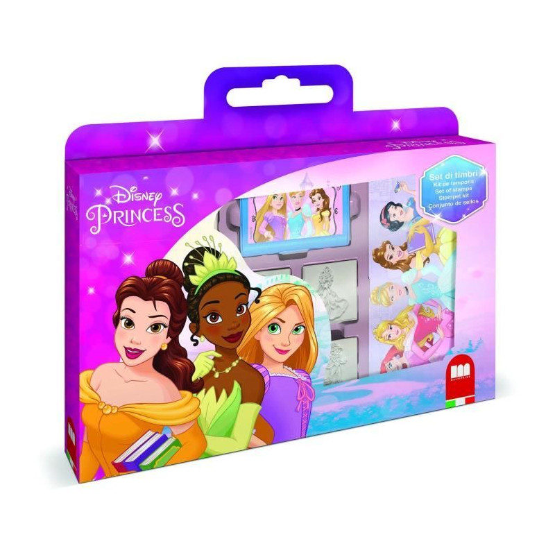 Coffret de tampons - MULTIPRINT - 7660 - Princesses Disney - 7 tampons bois et latex, feutres Giotto, album coloriage