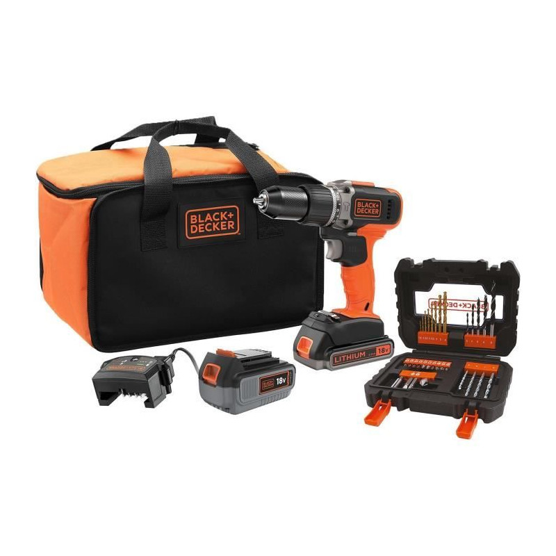 Perceuse a percussion sans fil - BLACK & DECKER - BCD003ME2SA-QW - 18 V - 1 Batterie 4 Ah + 1 Batterie 2,5 Ah