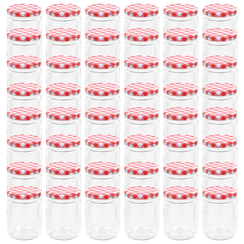 48 pcs Pots à confiture Couvercle blanc et rouge Verre 230 ml