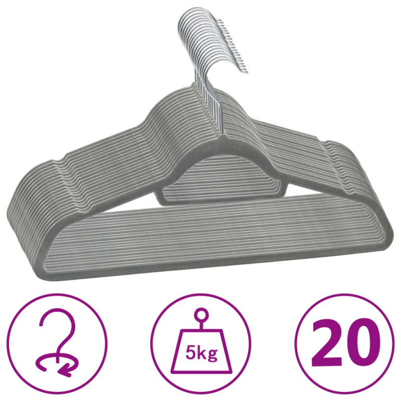 Cintres antidérapants 20 pcs Gris Velours