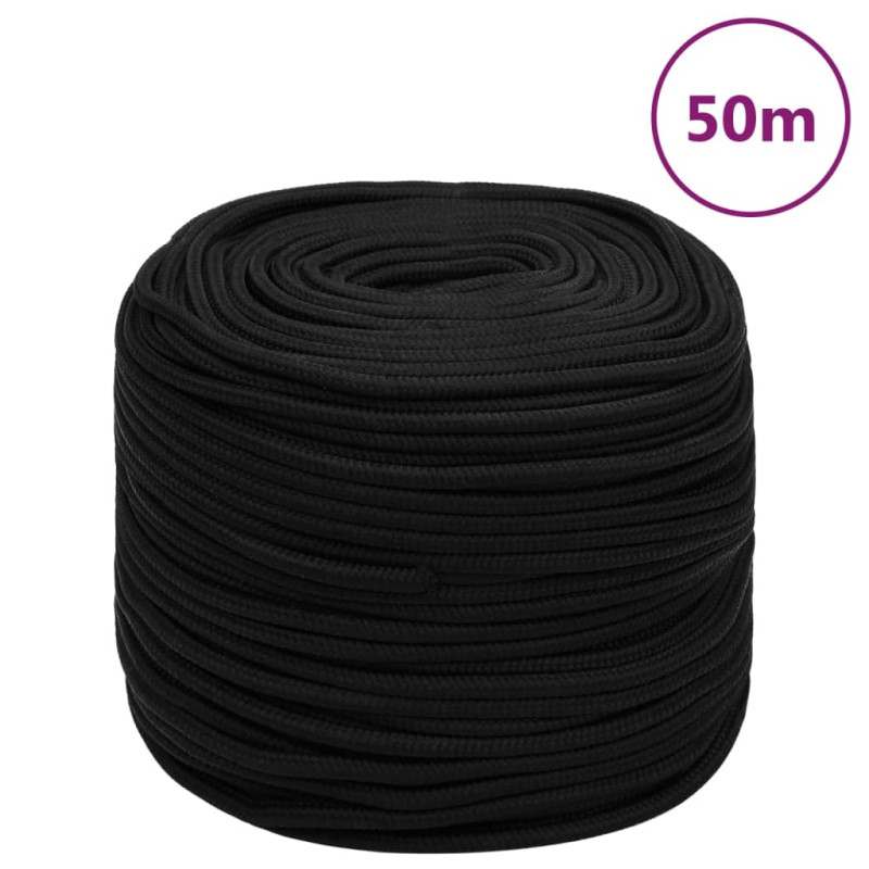 Corde de travail Noir 6 mm 50 m Polyester