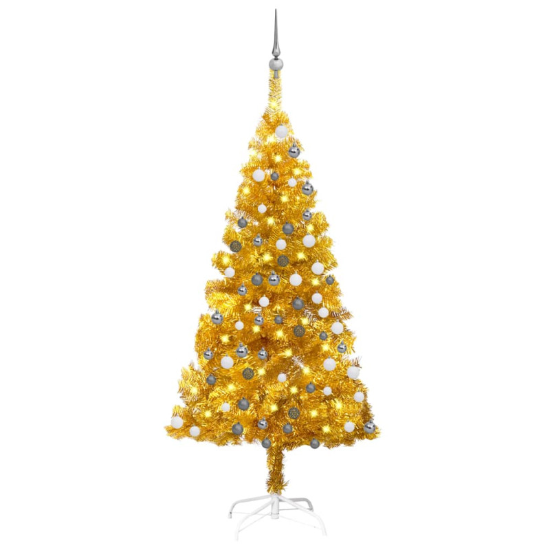 Arbre de Noël artificiel pré éclairé et boules doré 120 cm PET