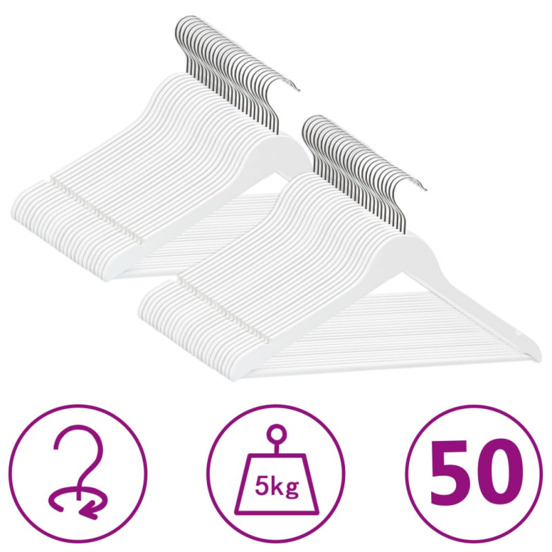 Cintres antidérapants 50 pcs Blanc Bois dur