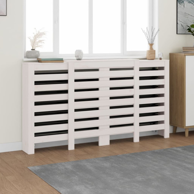 Cache radiateur Blanc 210x21x85 cm Bois massif de pin