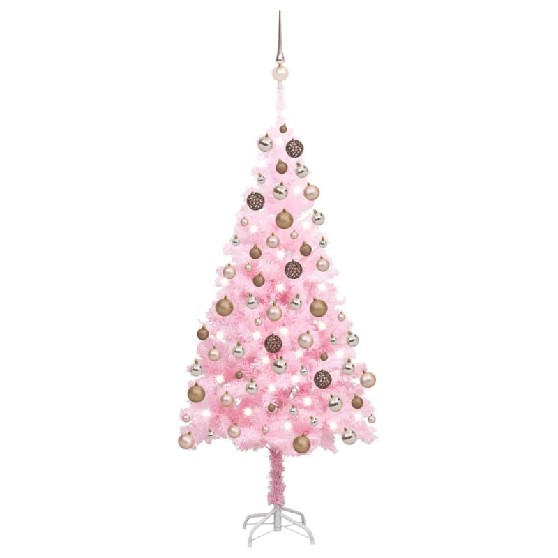 Arbre de Noël artificiel pré éclairé et boules rose 150 cm PVC