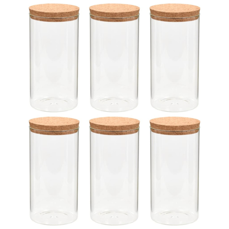 6pcs Pots de conservation en verre et couvercle en liège 1400ml