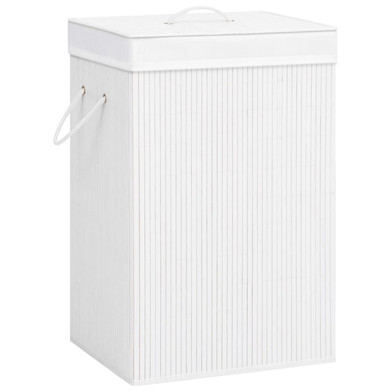 Panier à linge avec 2 sections bambou blanc 72 L