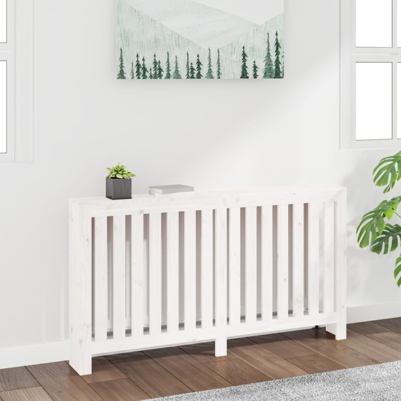 Cache radiateur Blanc 153x19x84 cm Bois massif de pin