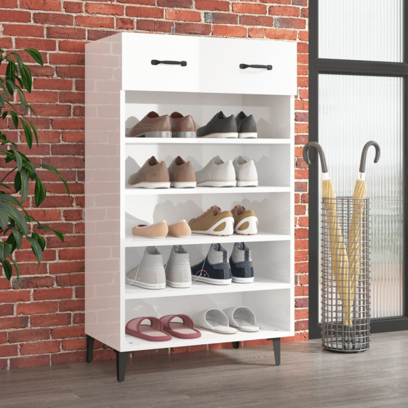 Armoire à chaussures Blanc brillant 60x35x105cm Bois ingénierie