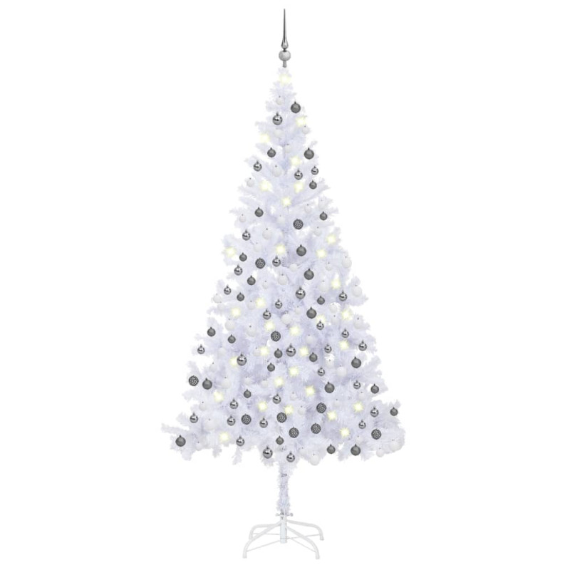 Arbre de Noël artificiel pré éclairé et boules L 240 cm blanc