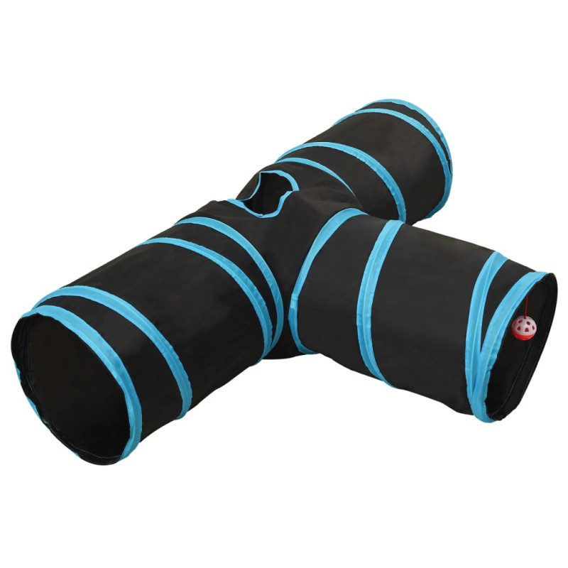 Tunnel pour chats à 3 voies Noir et bleu 90 cm Polyester