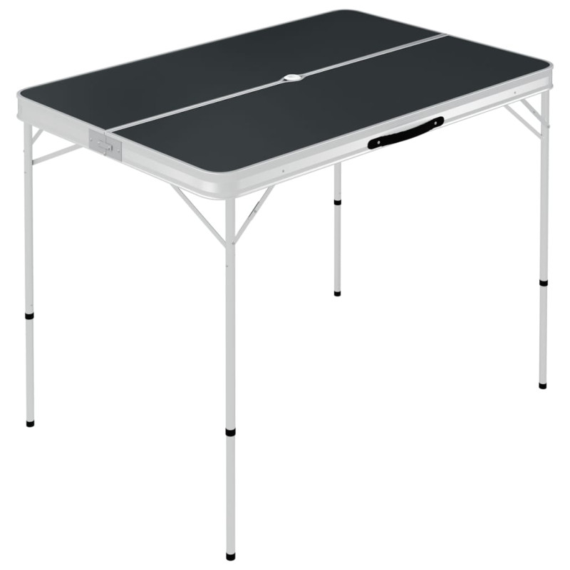 Table de camping pliable avec 2 bancs Aluminium Gris