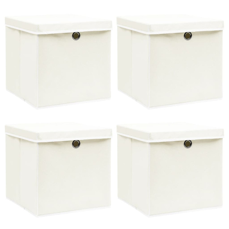 Boîtes de rangement avec couvercles 4pcs Blanc 32x32x32cm Tissu