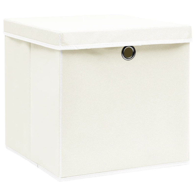 Boîtes de rangement avec couvercles 4pcs Blanc 32x32x32cm Tissu