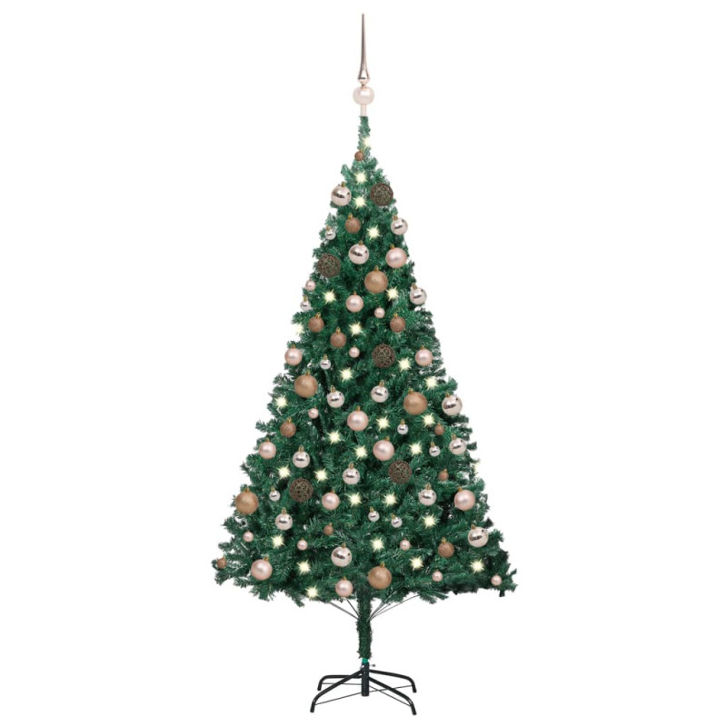 Arbre de Noël artificiel pré éclairé et boules vert 150 cm PVC