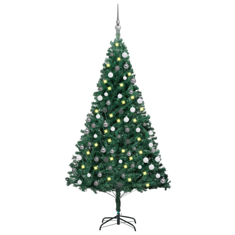 Arbre de Noël artificiel pré éclairé et boules vert 150 cm PVC