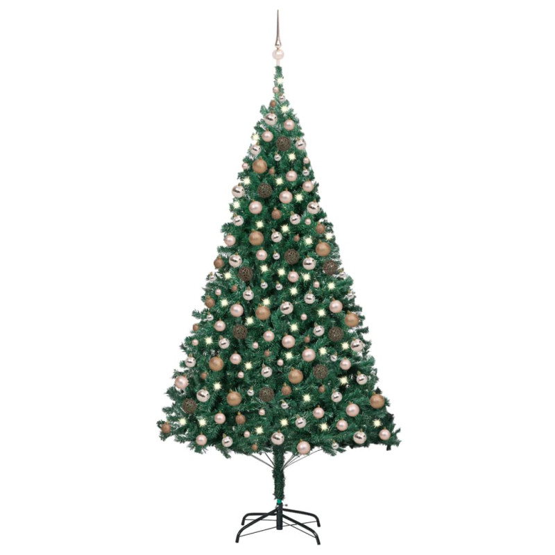 Arbre de Noël artificiel pré éclairé et boules vert 210 cm PVC