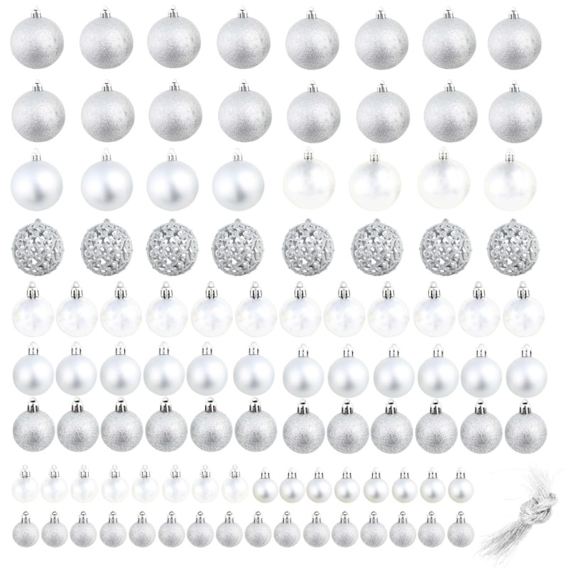 Ensemble de boules de Noël 100 pcs 3 4 6 cm Argenté