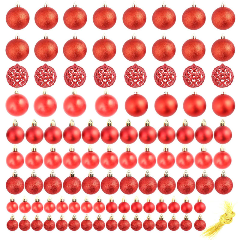 Ensemble de boules de Noël 100 pcs 3 4 6 cm Rouge