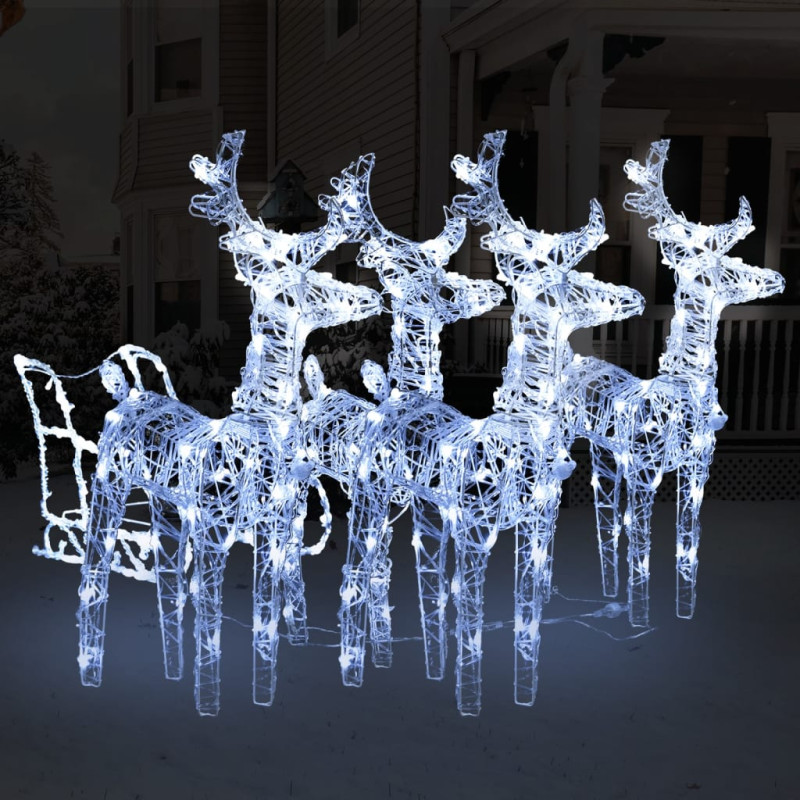 Décoration de Noël avec Rennes et traîneau 240 LED Acrylique