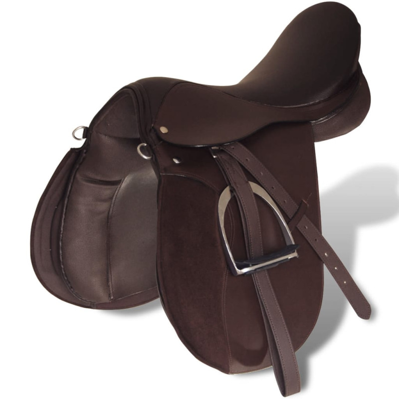 Set de selle équitation 16" en cuir véritable 14 cm 5 en 1 brun