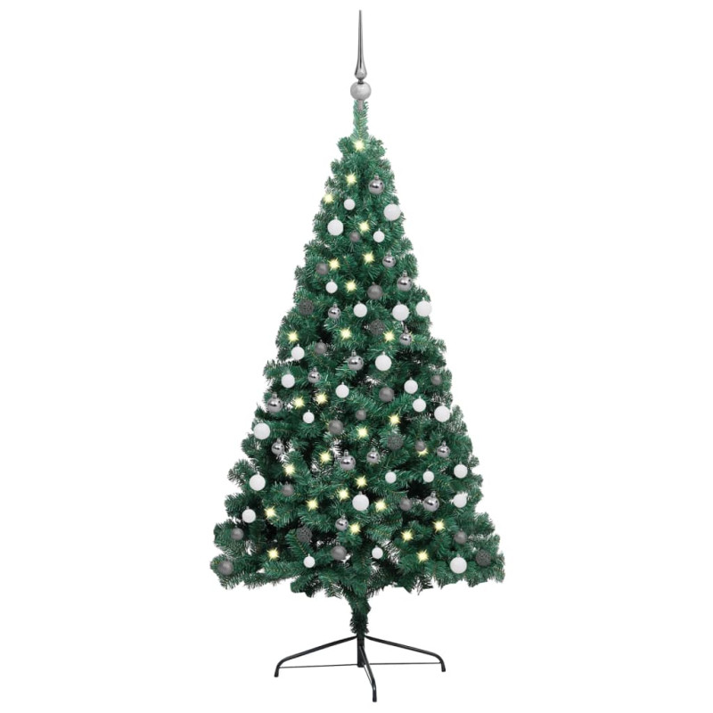 Demi arbre de Noël artificiel pré éclairé et boules vert 120 cm