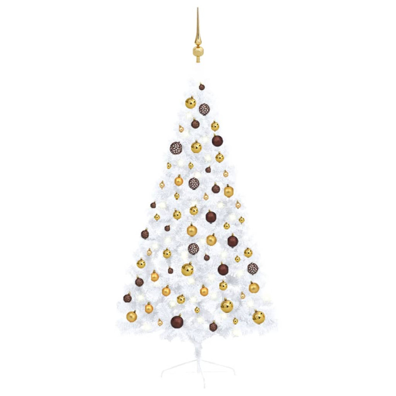 Demi arbre de Noël artificiel pré éclairé et boules blanc 150cm