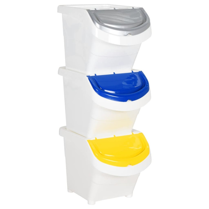 Poubelles empilables avec couvercles 3 pcs blanc PP 78 L