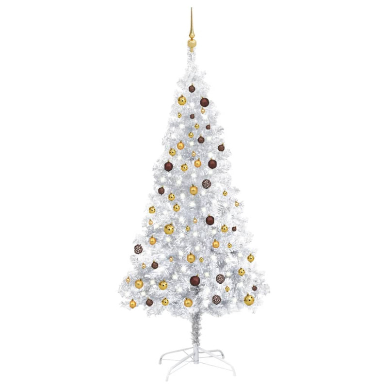 Arbre de Noël artificiel pré éclairé boules argenté 210 cm PET