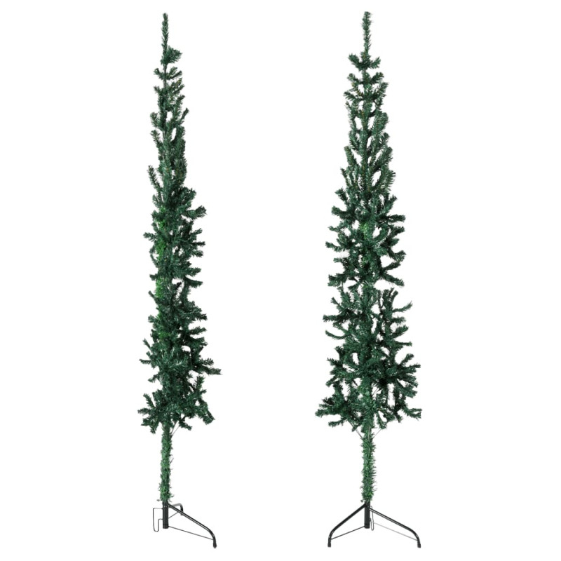 Demi sapin de Noël artificiel mince avec support Vert 180 cm