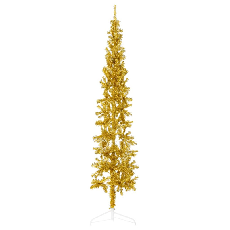 Demi sapin de Noël artificiel mince avec support Doré 180 cm