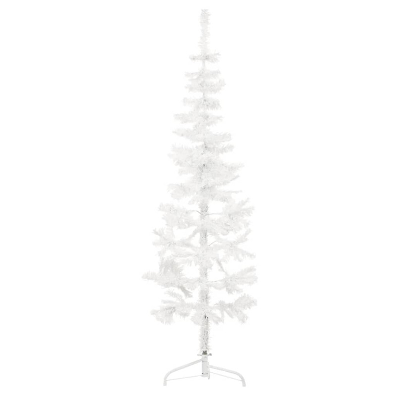 Demi sapin de Noël artificiel mince avec support Blanc 180 cm