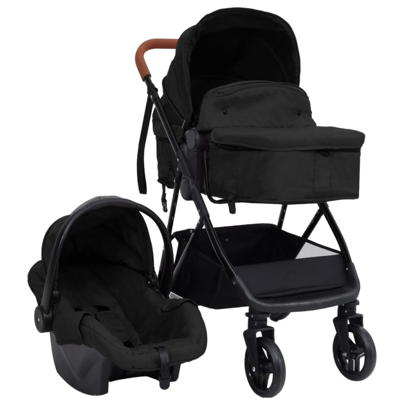 Poussette pour bébé 3 en 1 Anthracite et noir Acier