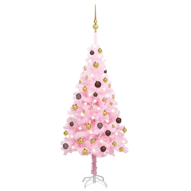 Arbre de Noël artificiel pré éclairé et boules rose 120 cm PVC