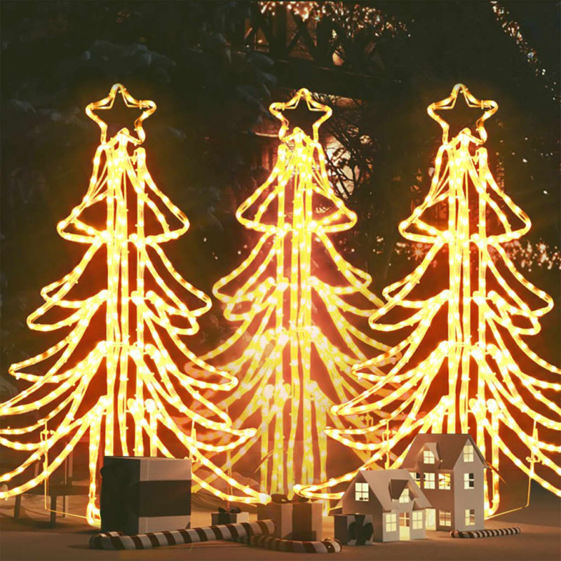 Arbres de Noël pliables avec LED 3 pcs Blanc chaud 87x87x93 cm