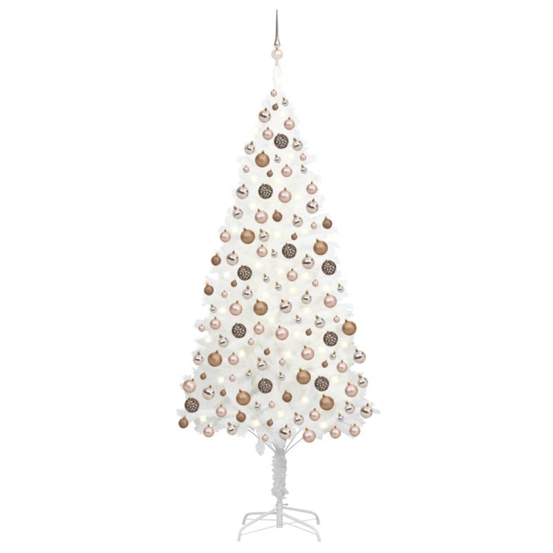 Arbre de Noël artificiel pré éclairé et boules blanc 210 cm