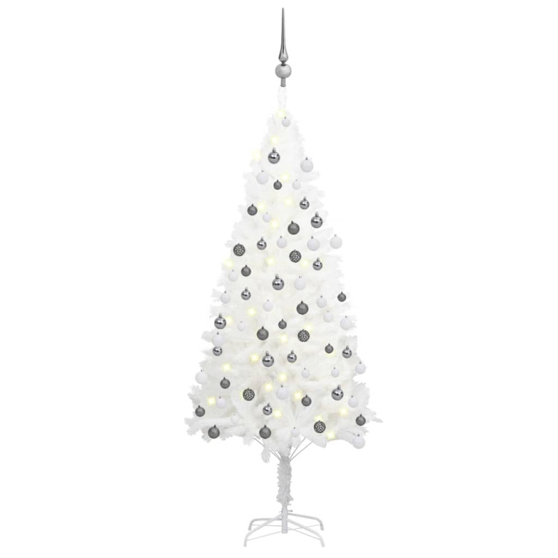 Arbre de Noël artificiel pré éclairé et boules blanc 120 cm