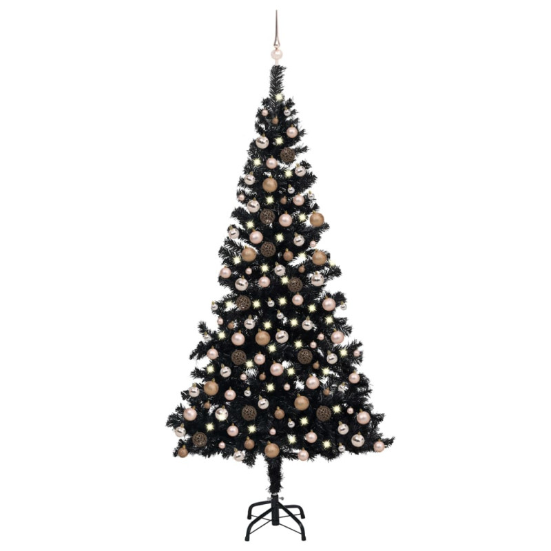 Arbre de Noël artificiel pré éclairé et boules noir 240 cm PVC