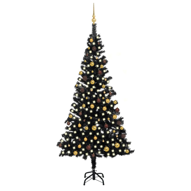 Arbre de Noël artificiel pré éclairé et boules noir 240 cm PVC