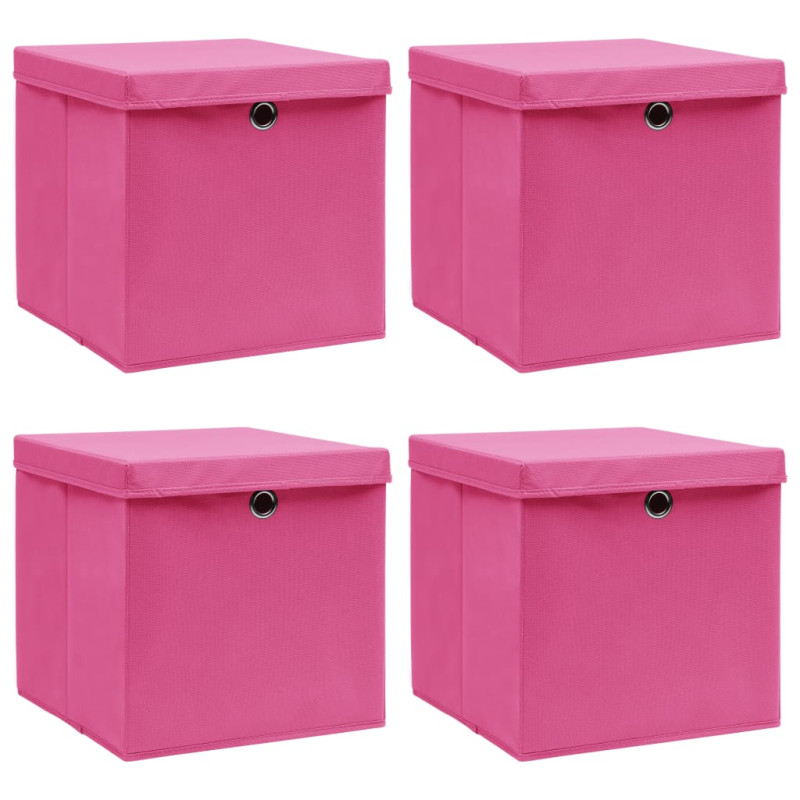 Boîtes de rangement avec couvercles 4 pcs Rose 32x32x32cm Tissu