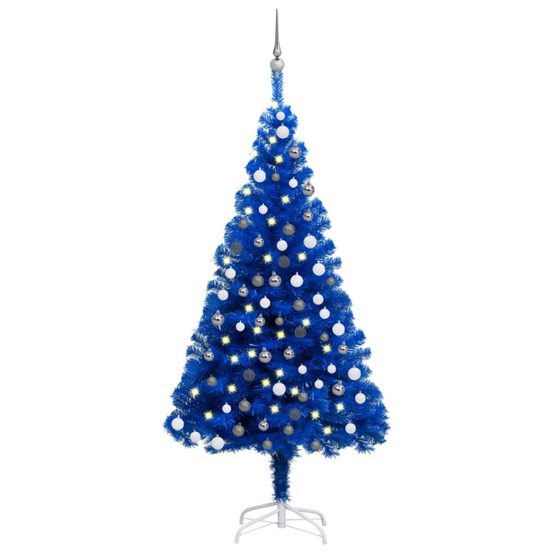 Arbre de Noël artificiel pré éclairé et boules bleu 150 cm PVC