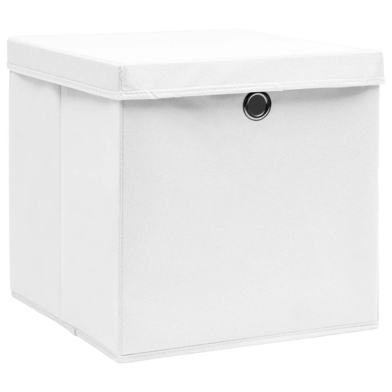 Boîtes de rangement avec couvercles 4 pcs 28x28x28 cm Blanc