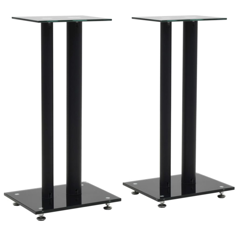 Support haut parleur 2pc Verre trempé Design 2 colonnes Noir