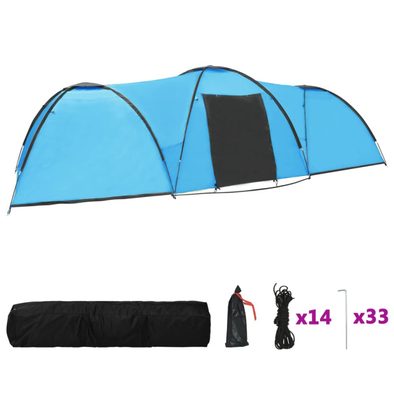 Tente igloo de camping 650x240x190 cm 8 personnes Bleu